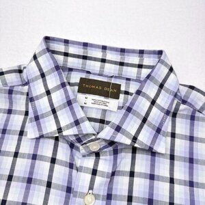 Thomas‎ Dean Short Sleeve Button Up Shirt Men’s Size Medium Purple Plaid Career